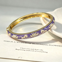Gelang Berengsel Enamel Motif Bunga Gaya Cloisonne, Gelang Berpola Bunga Lukis Vintage Berlapis Emas, Perhiasan Fashion Elegan