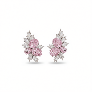 Pendientes de flor rosa E2835 con gema rosa de corte ovalado y engaste de garra para mujer, joyería romántica de aleación para fiesta - Product Image 1