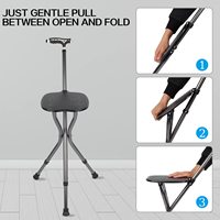 Chaise pliante multifonctionnelle avec lumière LED et poignée magnétique-Siège de mobilité à 3 pieds en aluminium pour personnes âgées