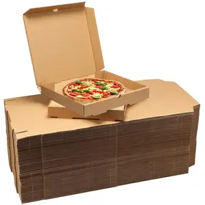 Grosir logo kustom dicetak kotak Pizza kertas Kraft coklat kemasan makanan