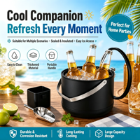 Seau à glace isotherme noir en acier inoxydable 304 à double paroi de 5 L avec couvercle hermétique pour bar, KTV, restauration
