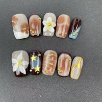 Ongles press-on faits main de haute qualité, vente en gros d'usine, forme cercueil, styles en gel sculpté très prisés pour l'été, réutilisables
