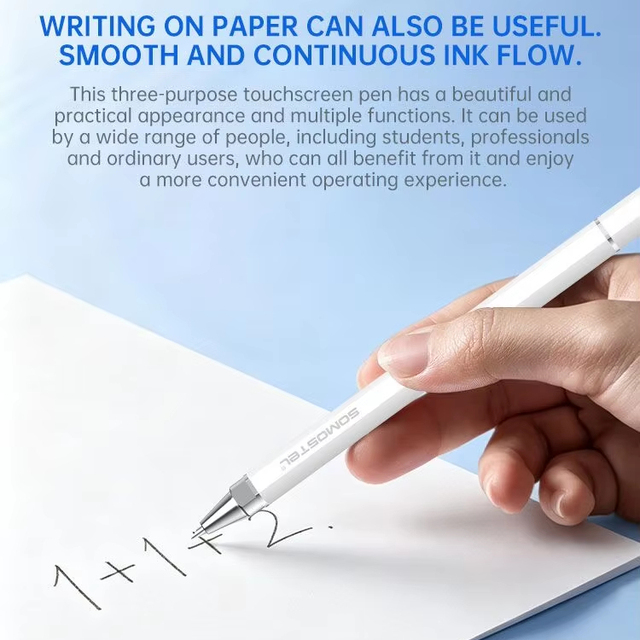SOMOSTEL SM60A 3 in 1 Stylus Pen  Magnetic Side Attach, Swappable 3 Tips, Aluminum Alloy, Compatible with IOS/Android