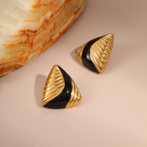 Pendientes de Acero Inoxidable 316L con Esmalte, Triángulo Geométrico, Chapado en Oro, Estilo Retro Minimalista para Mujer - Product Image 6