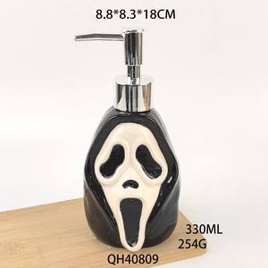 Ensemble de distributeur de savon en céramique à trois pièces sur le thème de la fête d'Halloween, ensemble de salle de bain, masque de mort, flacon pompe pour lotion - Product Image 6