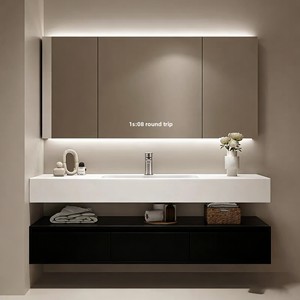 <span class=keywords><strong>Mobile</strong></span> <span class=keywords><strong>Bagno</strong></span> Sospeso con Lavabo Integrato in Ceramica Senza Soluzione di Continuità e Specchio Intelligente Incluso - Product Image 4
