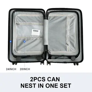 2024 gros multifonction avant ouvert bagages avec ordinateur portable porte-gobelet USB Port de charge chariot valise de voyage