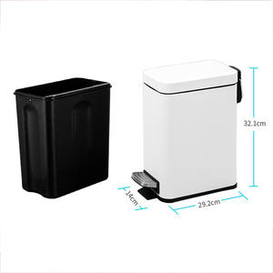 Cubo de Basura Silencioso de Acero Inoxidable con Pedal, Rectangular de 29.2 cm, para Interiores, en Negro, Blanco y Plateado, para Cocina y Baño - Product Image 1