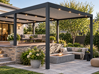 Pergola rétractable et gazebo de jardin 8x8 en aluminium avec éclairage LED pour terrasse, jardin, patio, cour arrière, structure extérieure DIY