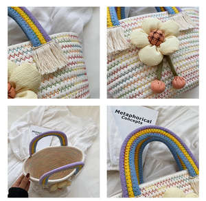 Bolso Tote de Lujo Ancho Hecho a Mano para Mujer, de Paja, Casual, con Letras Bonitas, para Verano, Playa, Impermeable, con Cierre de Cremallera, Forro de Poliéster, 1L - Product Image 4