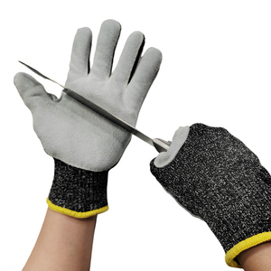Guantes de Palma de cuero resistentes a pinchazos Guantes de cuero de vaca de trabajo para hombres Parche de Palma Reforzado resistente - Product Image 1