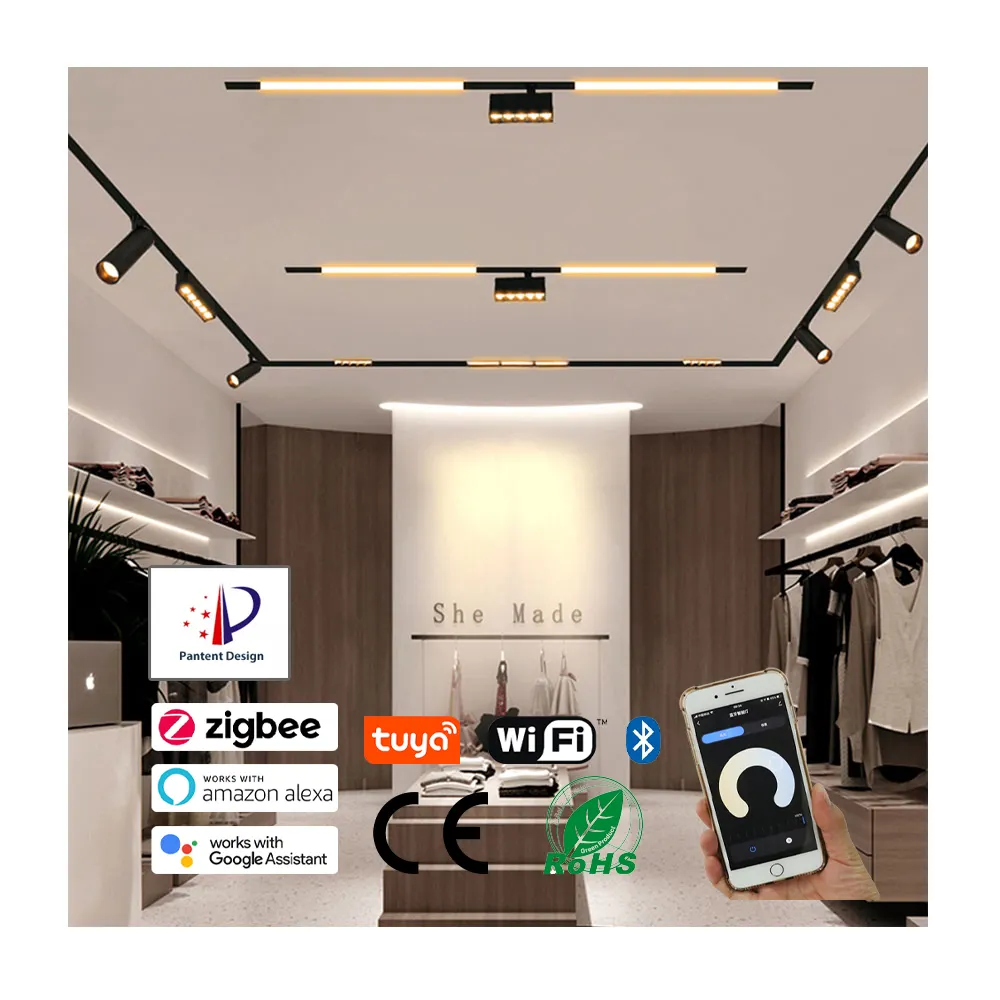 Luz de pista magnética empotrada para interiores, focos de techo LED lineales, iluminación de pista para decoración de tienda y hogar