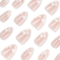 Faux Ongles 3D Blancs à Fleurs, Taille Moyenne, Vente en Gros, Haute Qualité, 24 Pièces, Luxe, Étiquette Privée, Boîte d'Emballage Personnalisée