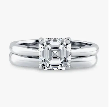 Solitaire White Gold Plated 2ct Asscher Cut White Diamond CZ 925 Sterling Silver Engagement Ring Set