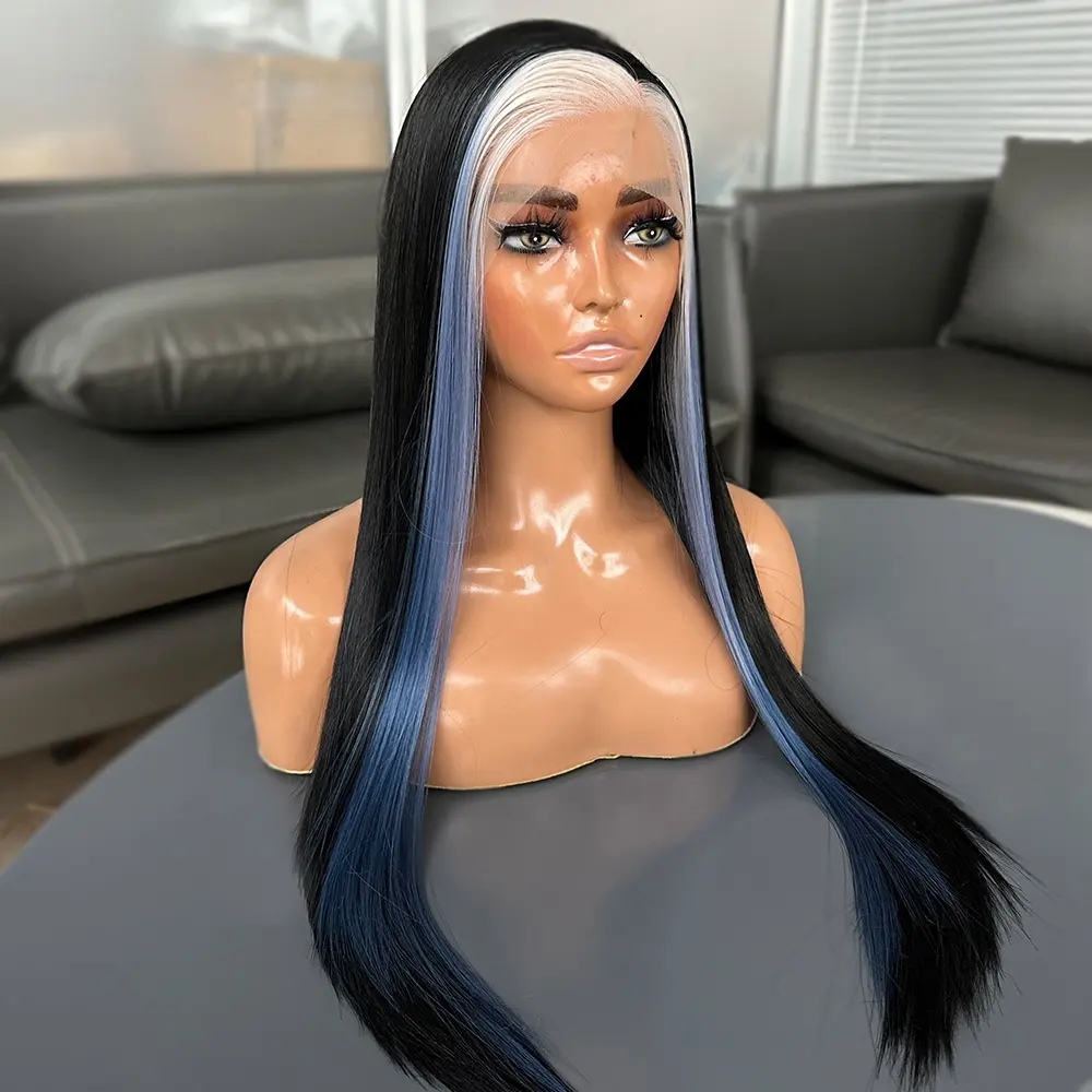 Ombre Black Perücken für Frauen Straight Synthetic Fiber Langes Haar 13x4 Lace Front Perücke mit Pony Natural Hair Line wie menschliches Haar