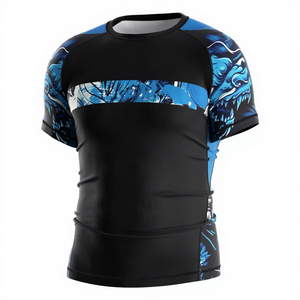Camiseta Deportiva de Manga Corta para Hombre, Estampado de Dragón Azul y Negro, Corte Ajustado, Secado Rápido, Cuello Redondo, Tejido de Poliéster, Logotipo Personalizado por Sublimación - Product Image 4
