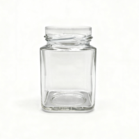 Venta directa de fábrica Utensilios de cocina 212ml Tarro de almacenamiento de alimentos de vidrio cuadrado transparente de alta calidad para azúcar con logotipo personalizado