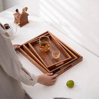 Plateau de rangement créatif de luxe en bois massif noir de style japonais, finition peinte à la main, pour vaisselle de cuisine, tasses à thé et café