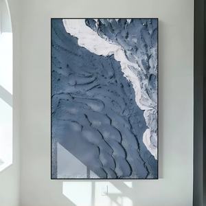 Grande peinture à l'huile abstraite 3D bleue, nature morte, faite à la main sur toile, encadrée, pour hall d'hôtel et décoration intérieure - Product Image 1