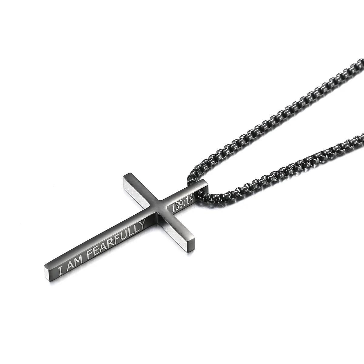 Cross Necklace for Men Philippians 4:13 Engraved Cross Pendant Strength Bible Verse Stainless Steel Crucifix Necklace Men