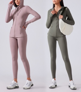 Women's <b>Yoga</b> 2-Piece Set Solid for Breathable Long Sleeve Drawstring Hoodie <b>Jacket</b> + Pants for Running Sports - Product Image 1