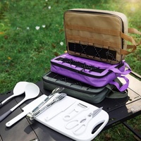 Collection d'ustensiles de cuisine pour les voyages en plein air, sac de transport compact, planche à découper, couteau de cuisine, spatule, fournitures de pique-nique et de camping