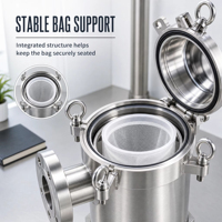Filter Kantong Tunggal Kelas Atas Bahan Stainless Steel 316, Filter Kantong Industri untuk Air Limbah, Lateks, Pengolahan Cairan Minyak Goreng