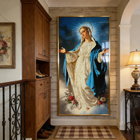 Lampe LED d'entrée de luxe, Décoration murale, Peinture DIY en porcelaine de cristal de la Vierge Marie, Art mural en gros