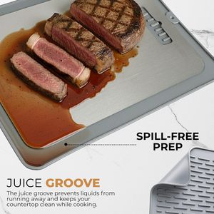 Ensemble de 4 planches à découper en titane avec tapis antidérapant en silicone, 2 torchons, 14,2*10 pouces, planches à découper en métal double face pour la cuisine - Product Image 4