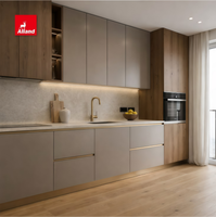 Meuble de cuisine en forme de L Alland Modern, finition laquée mate, panneau en plaque, avec éclairage LED, facile à assembler.
