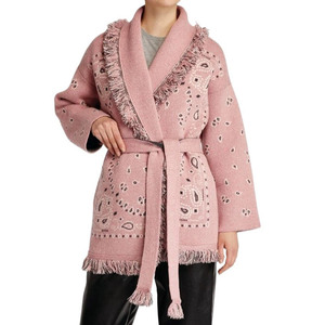 Nuova tendenza fatta a mano cappotto di <span class=keywords><strong>lana</strong></span> con cintura nappa Jacquard <span class=keywords><strong>Cardigan</strong></span> maglione lavorato a maglia Casual da <span class=keywords><strong>donna</strong></span> - Product Image 3