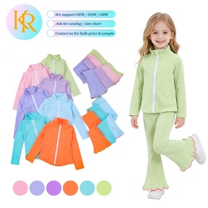 Completo sportivo 2 pezzi per bambine KR: giacca con cerniera a tinta unita e pantaloni a zampa, set casual per bambine, nuovo set yoga in pizzo per ragazze - Product Image 1