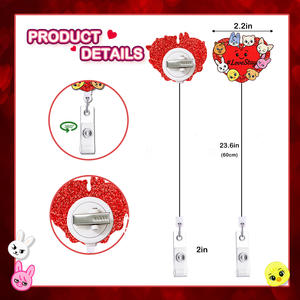 Bonito Portacredenciales Retráctil con Purpurina, Diseño Vaquero, Margarita y Cara Sonriente, Clip Retráctil para Identificación - Product Image 3