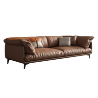 Canapé droit moderne de luxe en cuir et bois, anti-griffures, style minimaliste italien, personnalisable, à ressorts indépendants, pour salon