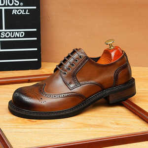 Embossed round <b>toe</b> leather shoes - British style lace-up business casual men's shoes - versatile handmade retro design - Product Image 6
