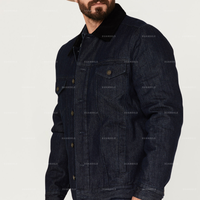 Veste en jean personnalisée pour homme, devant à boutons, patte de boutonnage réglable, lavage foncé, doublure en sherpa, col en velours côtelé, veste en denim