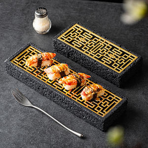 Assiette rectangulaire en céramique écologique pour sashimi et sushi, présentoir à glace sèche pour saumon, poisson et fruits de mer, plats de cuisine moléculaire pour hôtels - Product Image 4