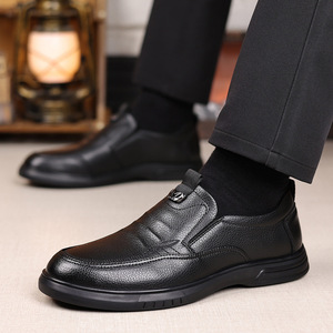 Men's Genuine Leather Loafers Round Toe <b>Soft</b> Sole Flat Walking <b>Shoes</b> For Dad Fashion Casual Comfortable Cow Leather <b>Shoes</b> - Product Image 3