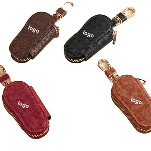 Unisex Car Key Case Small Foot Plate Zipper Protective Cover Shell for Car Remote Control PU <b>Leather</b> <b>Keychain</b> Metal Plastic - Product Image 1