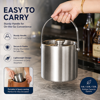 Seau à glace en acier inoxydable à double paroi avec logo personnalisé, 1,6 L, 2 L, avec couvercle, isolation renforcée, fabrication sous marque privée