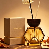 Bouteille vide pour diffuseur à bâtonnets, personnalisée en usine, en verre ambré facetté, avec bouchon à vis, finition givrée, emballage personnalisé, logo et couleur, 100ml 200ml