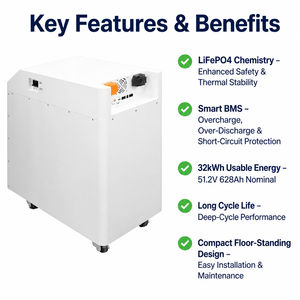 EU Stock EEL 32KWH Lithium-ion batterijpakket JK 300A V19 BMS+EVE MB56 628AH Grade A Lifepo4 cellen voor off-grid systeem camper - Product Image 4