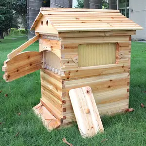 Beehive Auto Flows Bee Hives Boxes kit Food Grade Beekeeping Wooden House with 7PCS Honey Flows Frame for Beekeeper