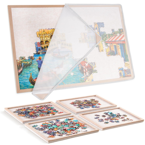 Portable Foldable Wooden Felt Jigsaw <b>Puzzle</b> Board with <b>Sorting</b> <b>Trays</b> for Adults Family Game - Product Image 3