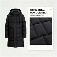 Manteau long matelassé à capuche pour homme, fermeture éclair intégrale, coupe ample, vêtement d'extérieur décontracté, noir uni, veste matelassée mi-longue, mode hiver masculine