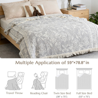 Serviette-Plaid Moderne pour Adulte en Gaze de Coton Pur Tissée Double Couche, Serviette à Pompons, Utilisation Estivale en Chambre, Anti-Acariens