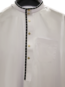 <b>Men's</b> White Casual Summer Wedding Lightweight <b>Thobe</b> Long Sleeve Stand Collar Ankle Length Cotton Prayer Wear Middle East Style - Product Image 3