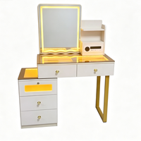 Table de maquillage LED compacte avec miroir à commande tactile intelligente, tiroirs de rangement et armoire latérale pour la maison