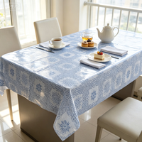 Nappe en vinyle PE imprimée de fleurs bleues, imperméable, résistante à l'huile, facile à nettoyer, pour la cuisine, la salle à manger, la décoration de la maison