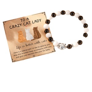 Pulsera de cuentas de piedra natural de estilo clásico al <span class=keywords><strong>por</strong></span> mayor, pulseras de gato y colgantes de gato loco para mujeres y hombres, regalos de aniversario - Product Image 6
